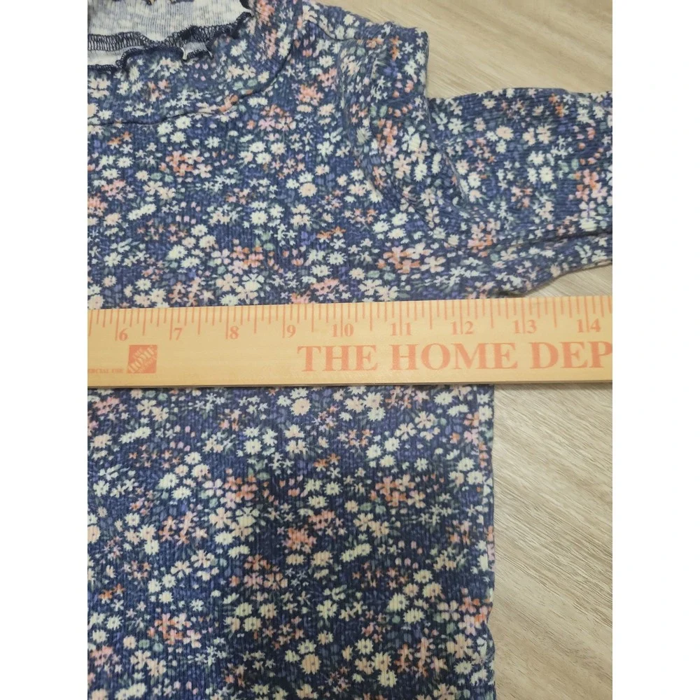 OshKosh B'gosh Girls Blue Ditsy Floral Ribbed Mock Neck Long Sleeve Top Size 8